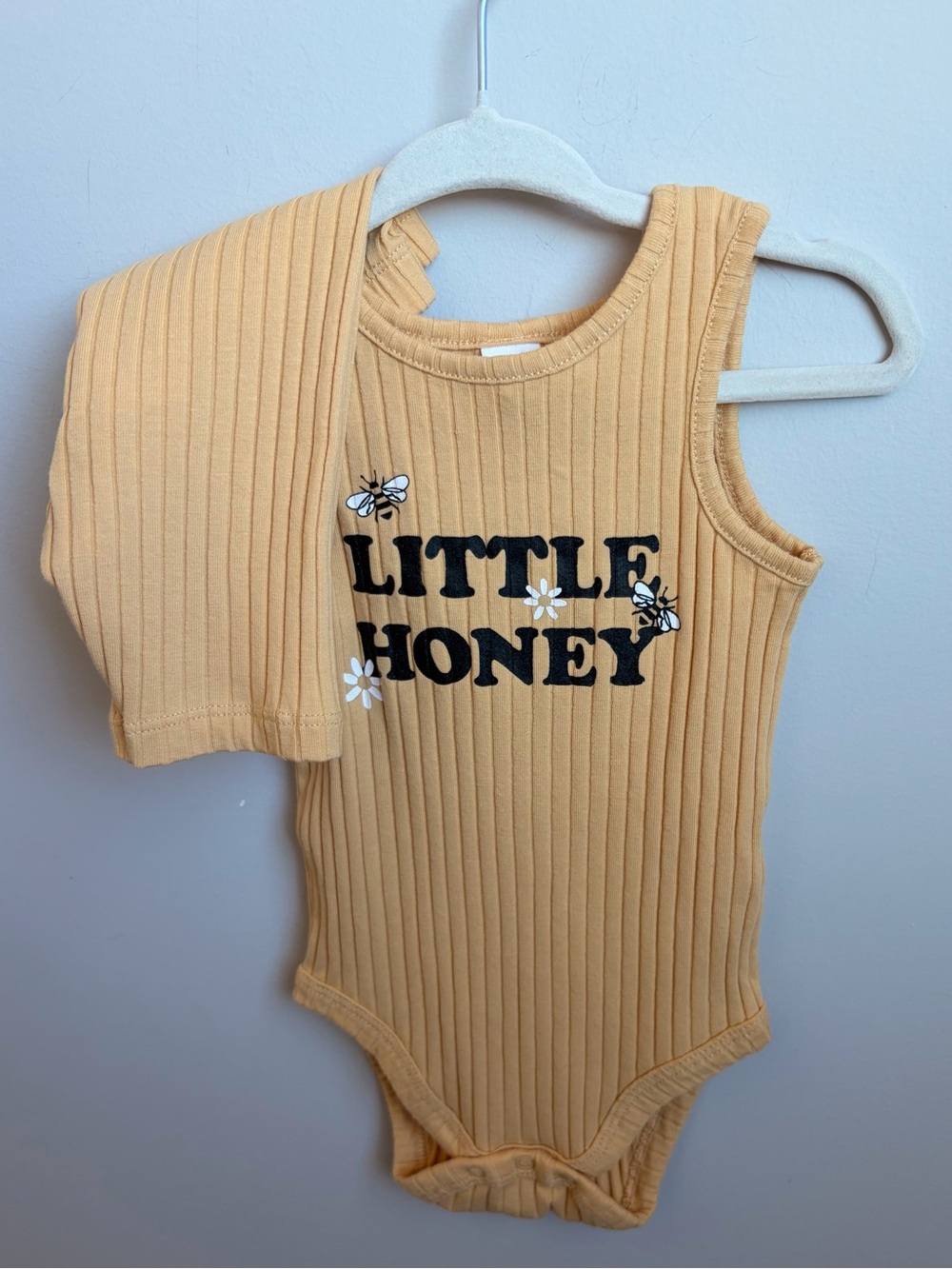 Petit Lem Little Honey Ribbed One-Piece Set Bodysuit in Mustard